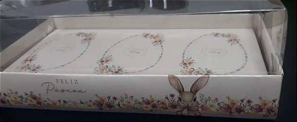 CAIXA PASCOA PARA 3 MEIO OVOS 50G 15,5X8X5CM FIORELA