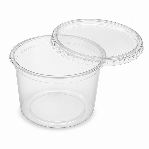 KIT POTE REDONDO 500ML COM TAMPA PLASTICO REUTILIZAVEL C/25 UNIDADES