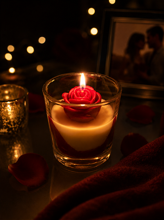 VELA PERFUMADA ARTESANAL AROMA CEREJA COM AVELA, CERA VEGANA DE COCO.