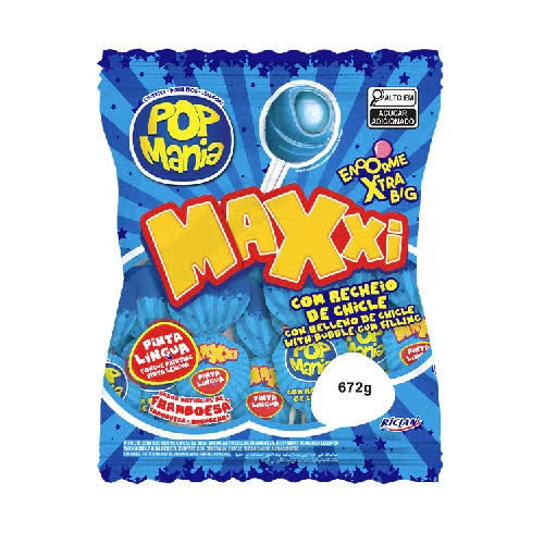 PIRULITO POP MANIA MAXXI BLUE 672 GRAMAS COM 24 UNIDADES