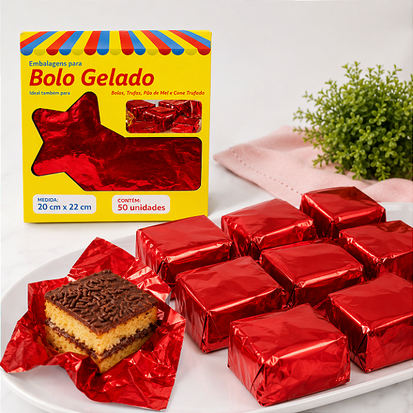 EMBALAGEM BOLO GELADO VERMELHO 20X22 C/50 UND