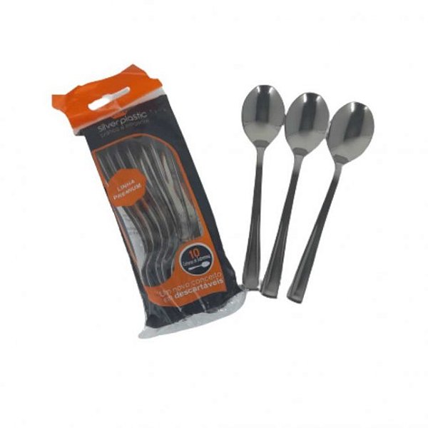 COLHER SOBREMESA CLASSICA SILVER PLASTIC C/10 UND