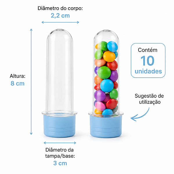 TUBETE PEQUENO COM TAMPA AZUL BEBE C/10 UND