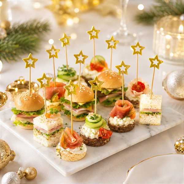 PALITO EM BAMBU PARA PETISCOS NATAL ESTRELA DOURADA 12CM C/20 UND