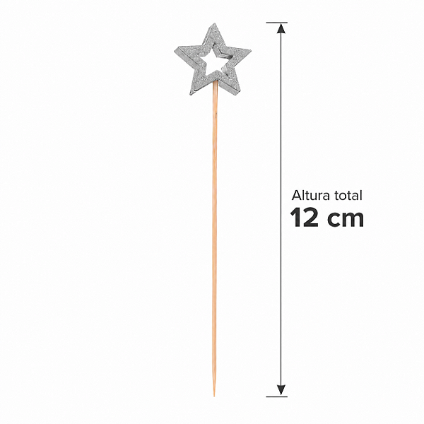 PALITO EM BAMBU PARA PETISCOS NATAL ESTRELA PRATEADA 12CM C/20 UND