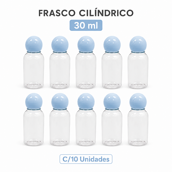 FRASCO CILINDRICO COM TAMPA REDONDA AZUL BEBE 30ML C/10 UND