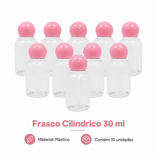FRASCO CILINDRICO COM TAMPA REDONDA ROSA BEBE 30ML C/10 UND