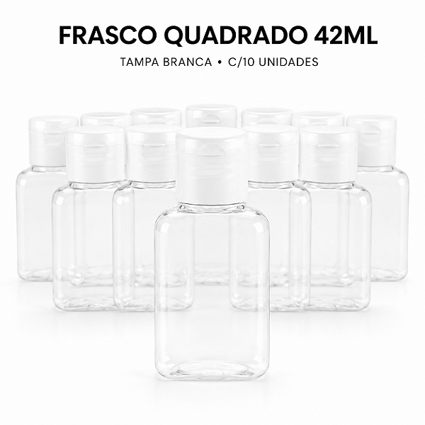 FRASCO QUADRADO 42ML COM TAMPA R18 FLIP TOP BRANCA C/10 UND