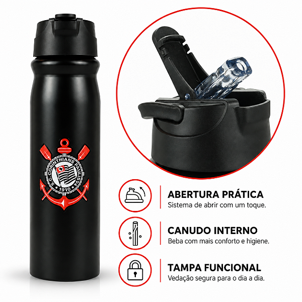GARRAFA SQUEEZE DE ALUMINIO TIME CORINTHIANS 650ML