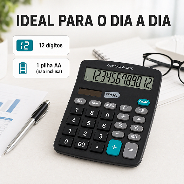CALCULADORA DESK MORI PRETA COM 12 DIGITOS