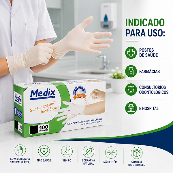 LUVA LATEX M SEM PO MEDIX C/100 UNIDADE