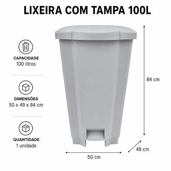 LIXEIRA PLASTICA COM PEDAL 100 LITROS COR BRANCA PERFECT