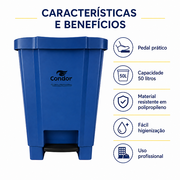 LIXEIRA 50 LITROS AZUL COM PEDAL PERFECT