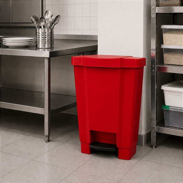 LIXEIRA 50 LITROS VERMELHA COM PEDAL PERFECT