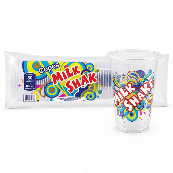 COPO 400ML MILK SHAKE PP C/50 UNIDADES