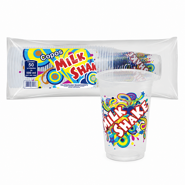 COPO 500ML MILK SHAKE PP C/50 UNIDADES
