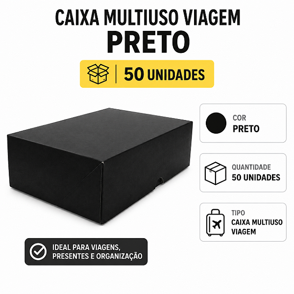 CAIXA MULTIUSO VIAGEM PRETO COM 50 UNIDADES