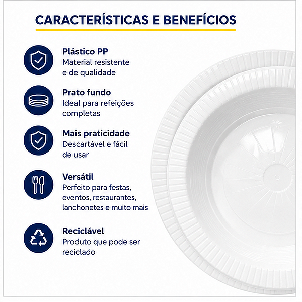PRATO 26CM FUNDO BRANCO COM 10 UNIDADES