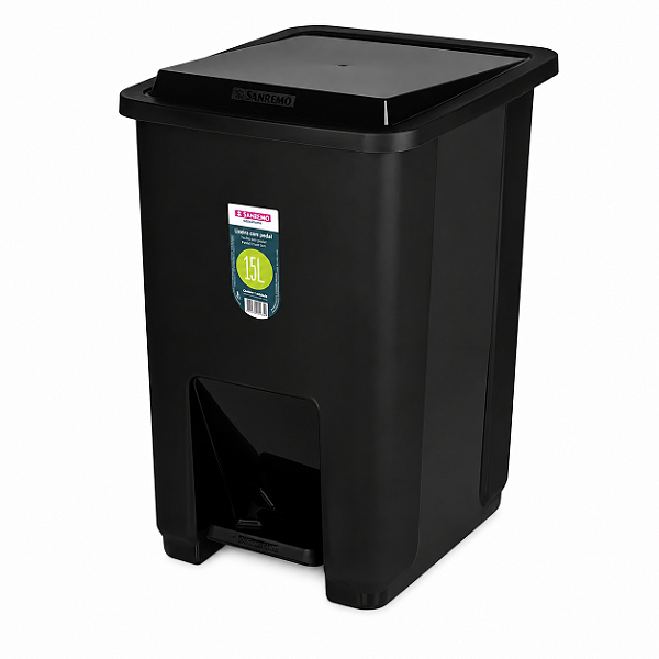 LIXEIRA PLASTICA 15 LITROS COM PEDAL PRETA SANREMO
