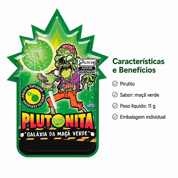 PIRULITO PLUTONITA EXPLODE NA BOCA MAÇA VERDE 11G UND