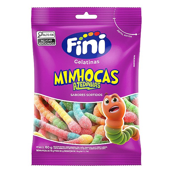 BALA FINI DE GELATINAS MINHOCAS AZEDINHAS 80G