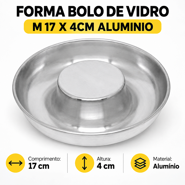 FORMA BOLO DE VIDRO M 17 X 4CM ALUMINIO