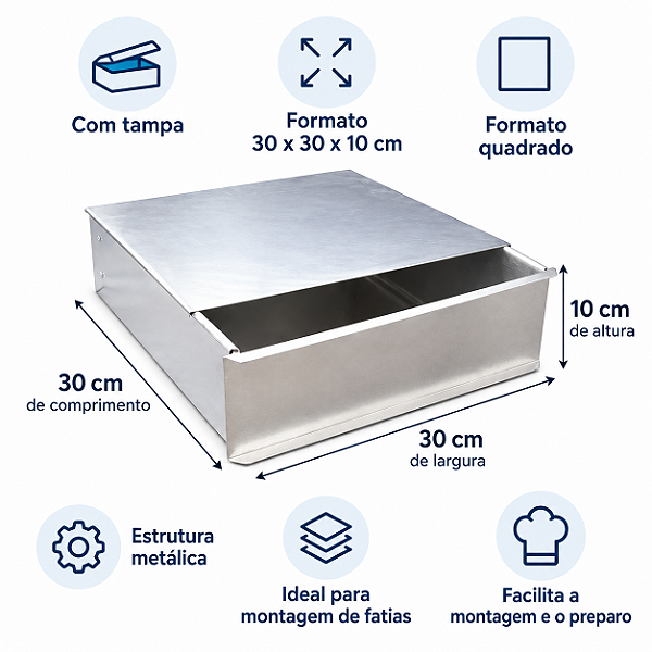 FORMA FESTIVAL DE FATIAS QUADRADA C/ TAMPA 30X30X10CM
