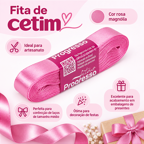 FITA DE CETIM ROSA MAGNOLIA 2101 15MM X 10 METROS
