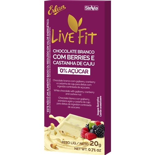 TABLETE CHOCOLATE BRANCO C/BERRIES E CASTANHA CAJU ZERO AÇUCAR 20G UND