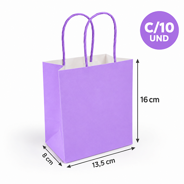 SACOLA PAPEL KRAFT LILAS 13,5X8X16CM C/10 UND