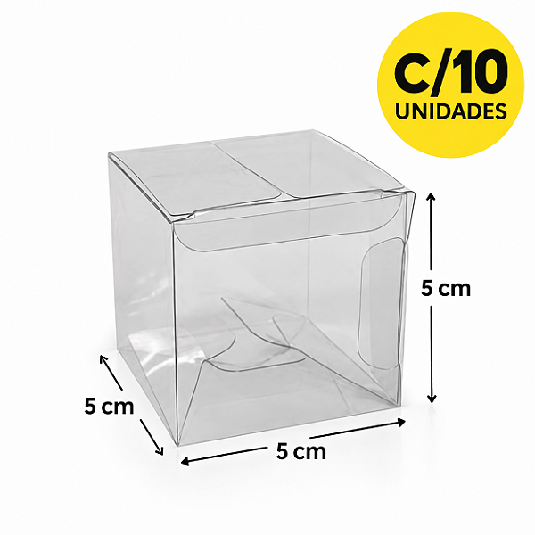 CAIXA CUBO DE ACETATO TRANSPARENTE M 5X5X5CM C/10 UNIDADE
