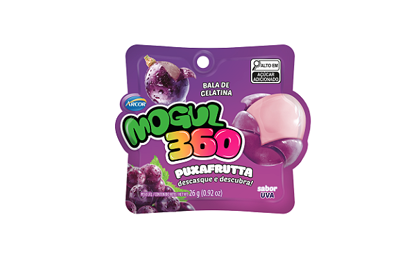 BALA DE GELATINA MOGUL 360 PUXAFRUTTA UVA 26G UNIDADE