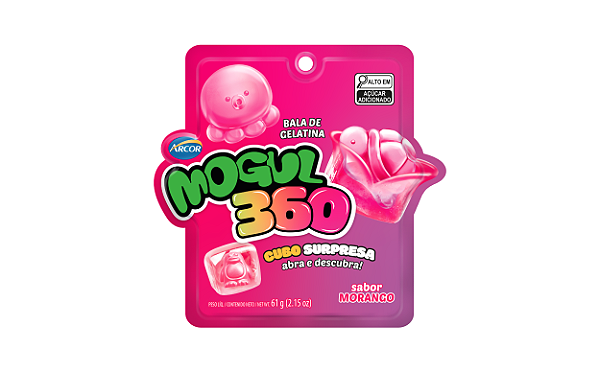 BALA DE GELATINA MOGUL 360 CUBO SURPRESA MORANGO 26G