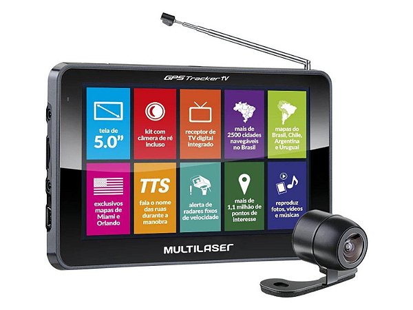 GPS Automotivo Multilaser Tracker TV Tela 5” Touch - TV Digital com Câmera