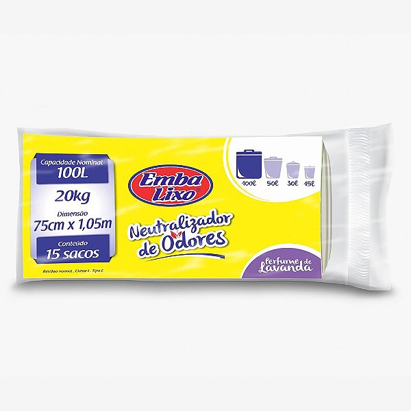 Saco de Lixo 100L Neutralizador de Odores Lavanda