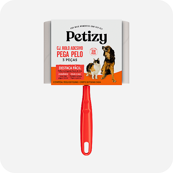 Conjunto Rolo Adesivo Pega Pelo 3 Peças Petizy