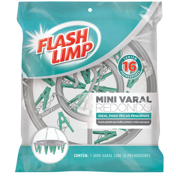 Mini Varal Redondo 16 Prendedores Flash Limp