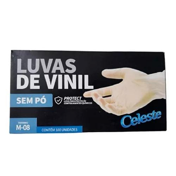 Luvas de Vinil Sem Pó Tamanho M-08 Contém 100 Unidades Celeste