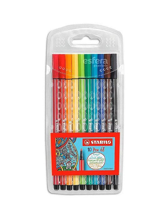 Caneta Hidrográfica Pen 68 Estojo com 10 Cores STABILO
