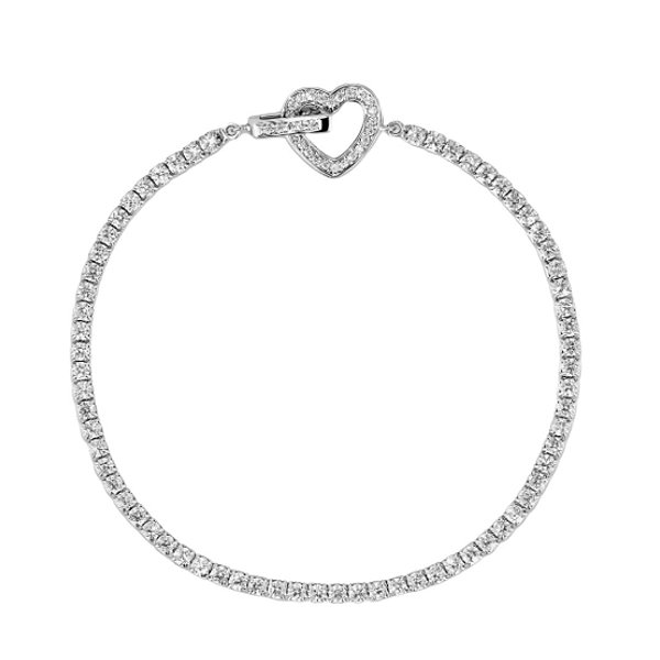 Pulseira Riviera Infinity Prata Cravejado fecho Coração