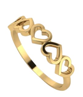 Anel 5 Corações Ouro Amarelo