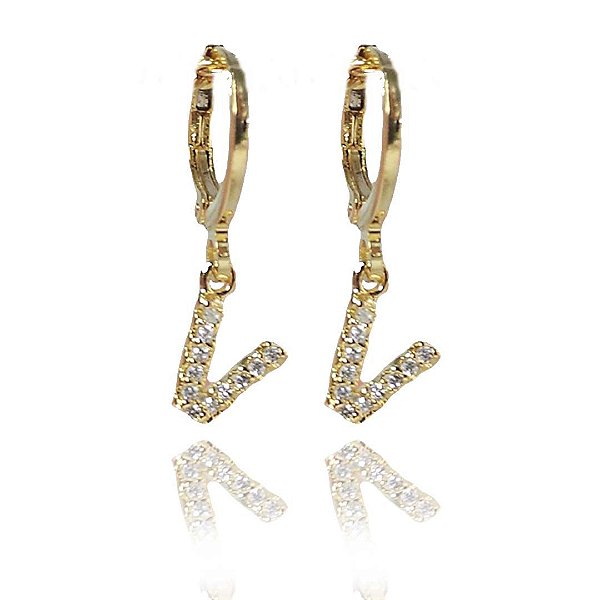 Brinco Argolinha de Letras com Zircônias Banho de Ouro 18k