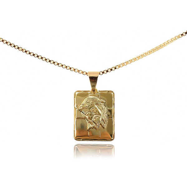 Pingente Quadrado com Jesus Cristo Banho de Ouro 18K