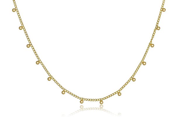 Choker Corrente com Bolinha Lisa Banho de Ouro 18k