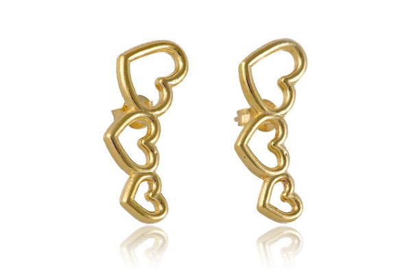 Brinco Corações Dourado Banho de Ouro 18k