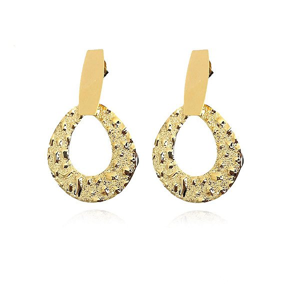 Brinco Círculo Trabalhado Banho de Ouro 18k