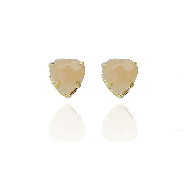 Brinco de Coração de Zircônia Rosa Banho de Ouro 18k