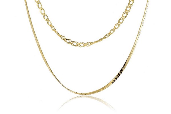 Colar Duplo com Correntes Grossas Banho de Ouro 18k