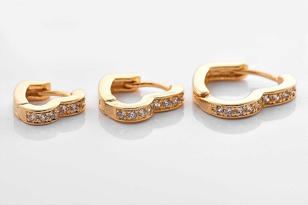 Brinco Trio de Coração Banho de Ouro 18k