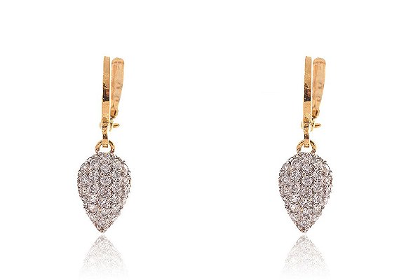Brinco Argolinha com Pingente Cravejado de Zircônias Folheado em Ouro 18k